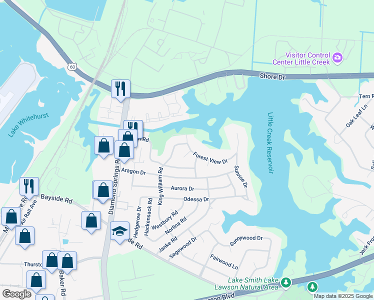 map of restaurants, bars, coffee shops, grocery stores, and more near 1901 Willway Circle in Virginia Beach