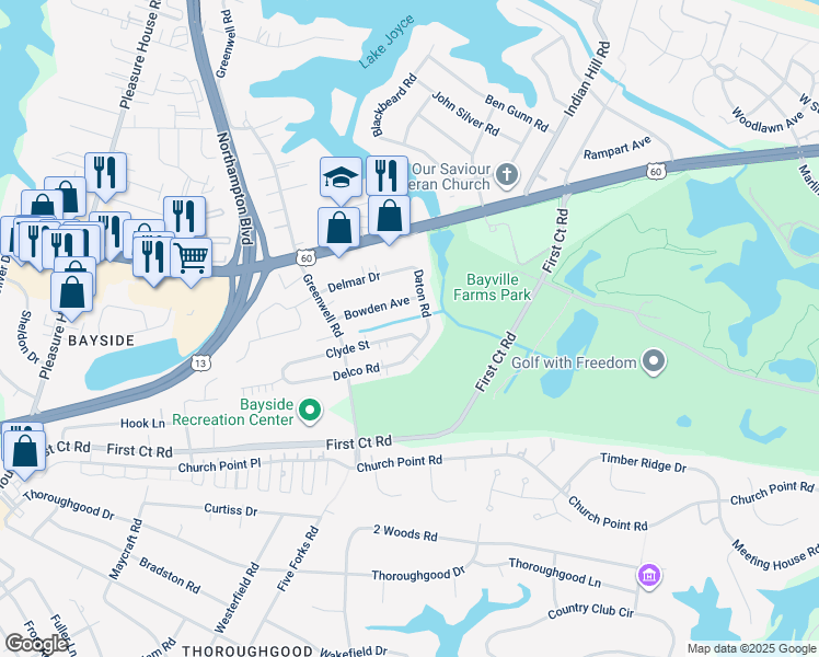 map of restaurants, bars, coffee shops, grocery stores, and more near 4404 Clyde Street in Virginia Beach