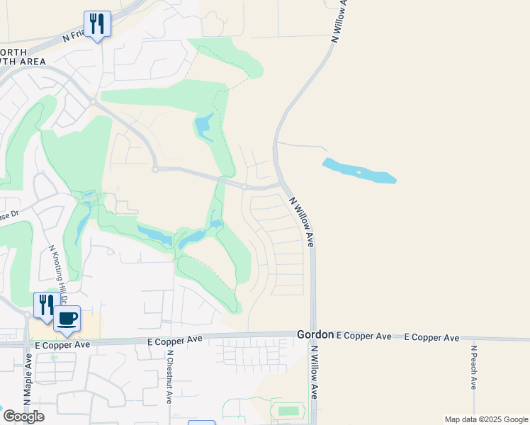 map of restaurants, bars, coffee shops, grocery stores, and more near 11501-11657 North Willow Avenue in Clovis