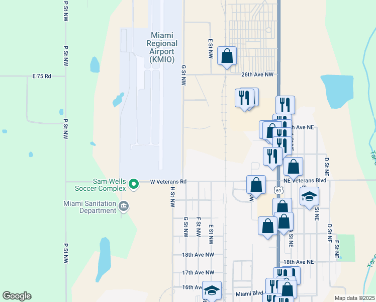 map of restaurants, bars, coffee shops, grocery stores, and more near 2306 G Street Northwest in Miami