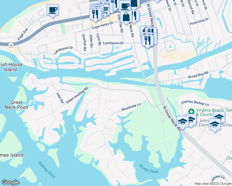 map of restaurants, bars, coffee shops, grocery stores, and more near 2900 Keelingwood Court in Virginia Beach