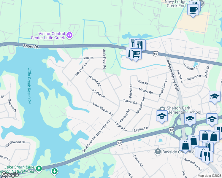 map of restaurants, bars, coffee shops, grocery stores, and more near 1813 Jack Frost Road in Virginia Beach