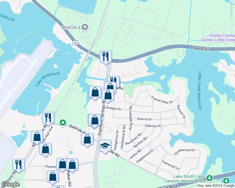 map of restaurants, bars, coffee shops, grocery stores, and more near 5629 Haden Road in Virginia Beach