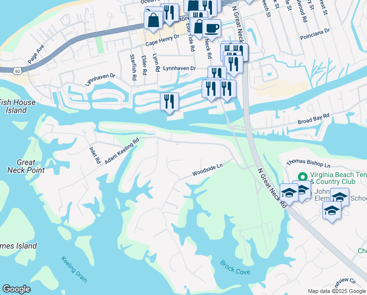 map of restaurants, bars, coffee shops, grocery stores, and more near 2900 Keelingwood Court in Virginia Beach