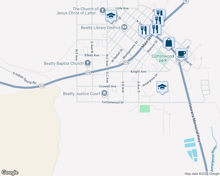 map of restaurants, bars, coffee shops, grocery stores, and more near 1225 Crowell Avenue in Beatty