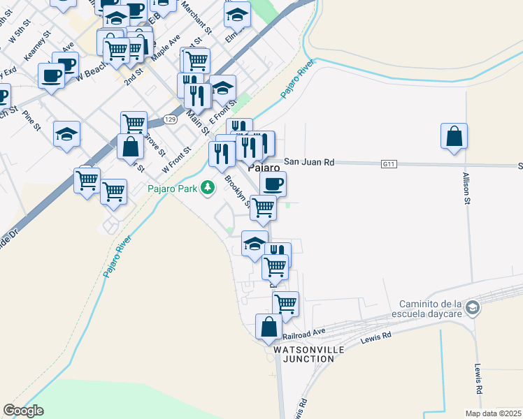 map of restaurants, bars, coffee shops, grocery stores, and more near 80 Porter Drive in Pajaro