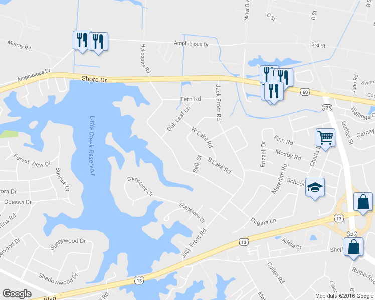 map of restaurants, bars, coffee shops, grocery stores, and more near 1909 Salk Street in Virginia Beach