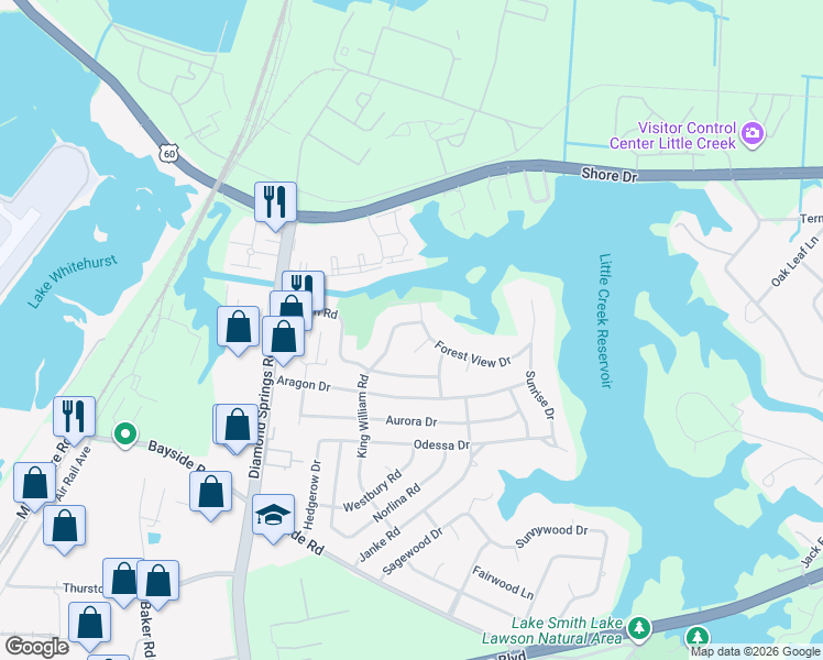 map of restaurants, bars, coffee shops, grocery stores, and more near 1901 Willway Circle in Virginia Beach