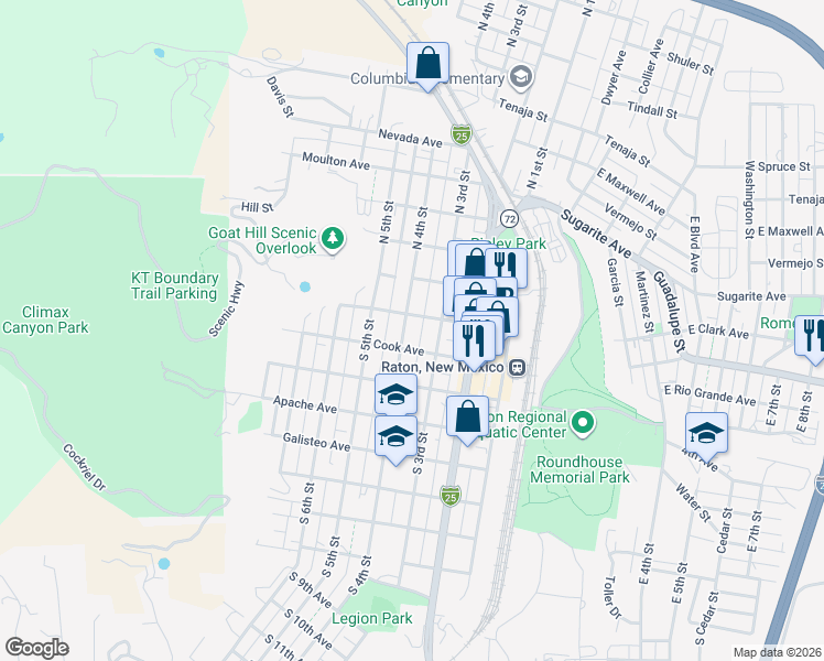 map of restaurants, bars, coffee shops, grocery stores, and more near 301-399 Cook Ave in Raton