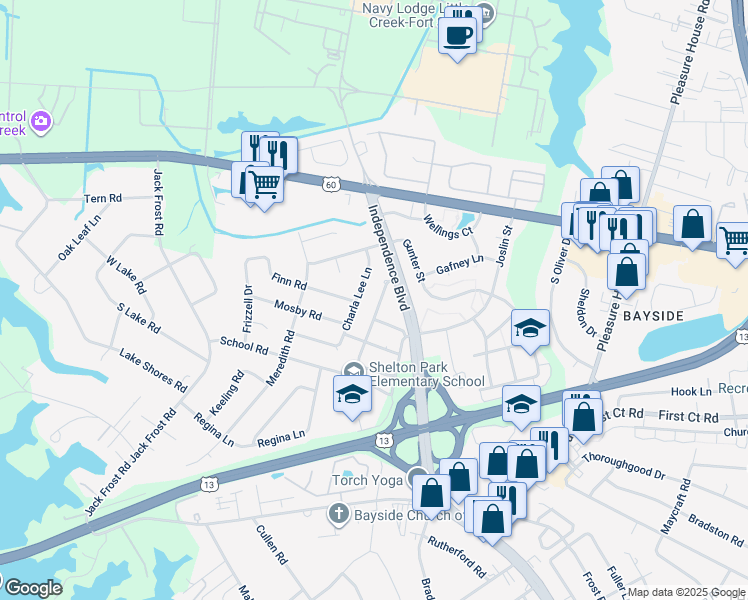 map of restaurants, bars, coffee shops, grocery stores, and more near 1909 Perrel Street in Virginia Beach
