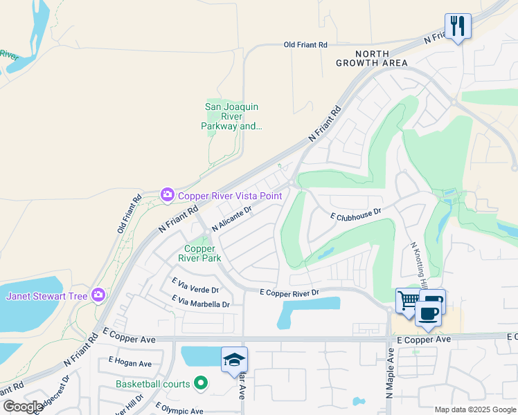 map of restaurants, bars, coffee shops, grocery stores, and more near 11354 North Via Napoli Drive in Fresno