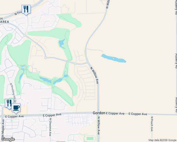 map of restaurants, bars, coffee shops, grocery stores, and more near 11535 North Willow Avenue in Clovis