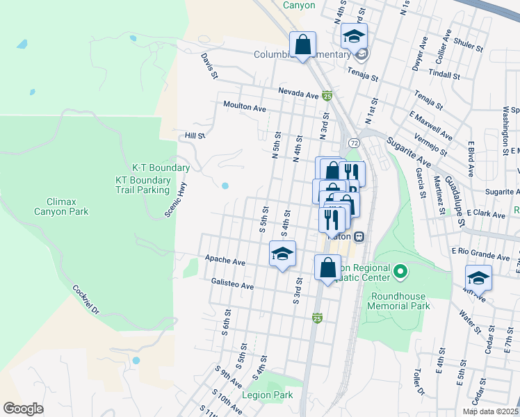 map of restaurants, bars, coffee shops, grocery stores, and more near 100-198 N 5th St in Raton