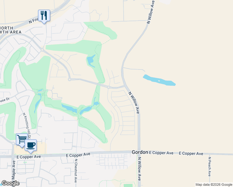 map of restaurants, bars, coffee shops, grocery stores, and more near 11659-11821 North Willow Avenue in Clovis