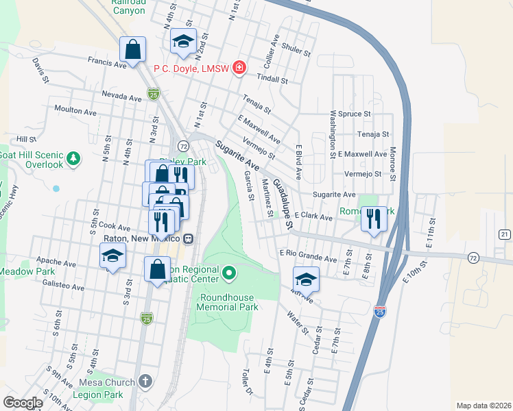 map of restaurants, bars, coffee shops, grocery stores, and more near 14-398 Martinez Street in Raton