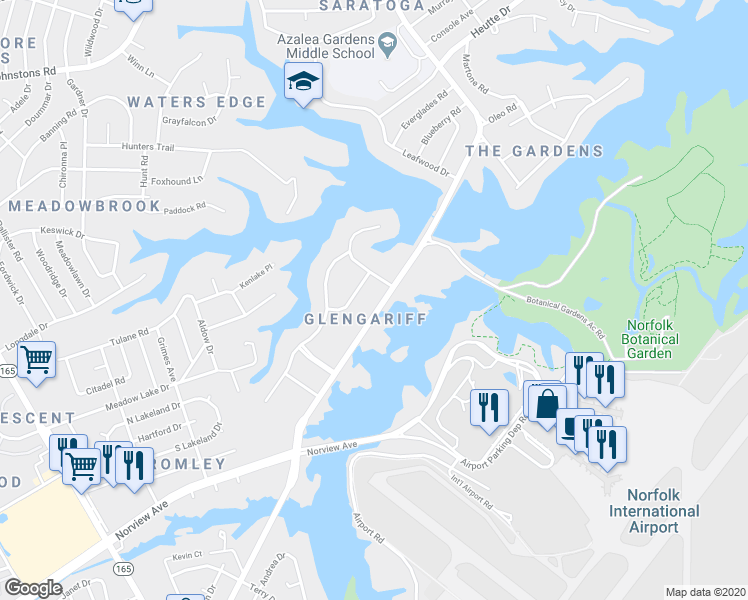 map of restaurants, bars, coffee shops, grocery stores, and more near 6467 Azalea Garden Road in Norfolk