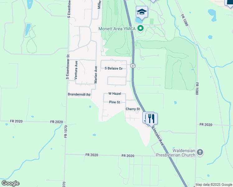 map of restaurants, bars, coffee shops, grocery stores, and more near 329 Hazel Street in Monett