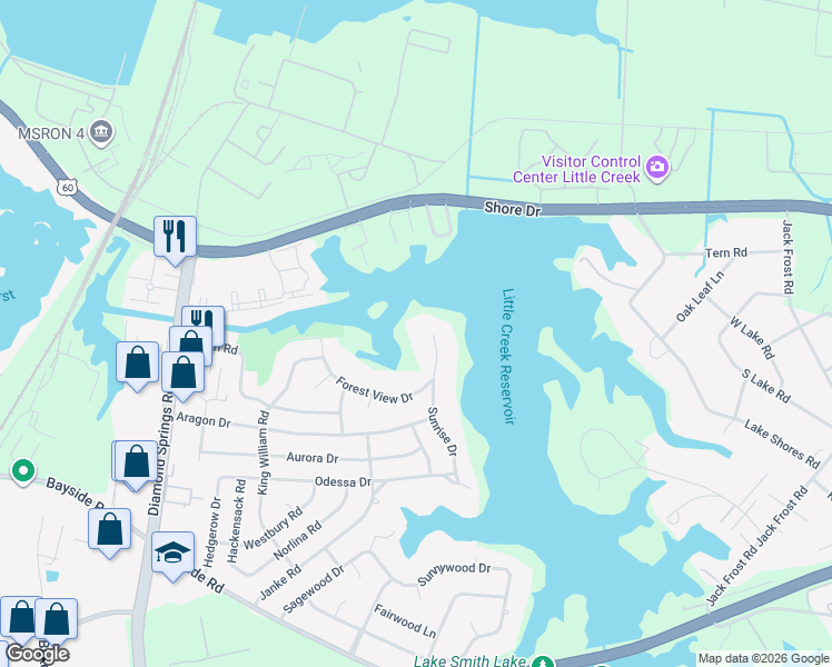 map of restaurants, bars, coffee shops, grocery stores, and more near 5610 Haden Road in Virginia Beach