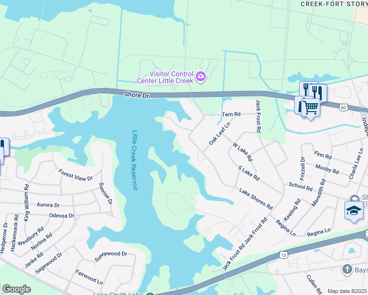 map of restaurants, bars, coffee shops, grocery stores, and more near 5213 Lake Shores Road in Virginia Beach
