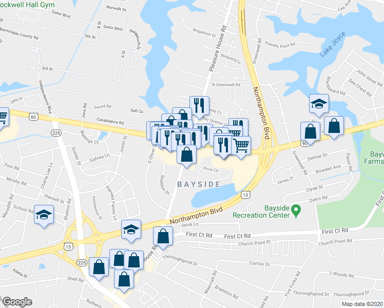 map of restaurants, bars, coffee shops, grocery stores, and more near 2036 Pleasure House Road in Virginia Beach