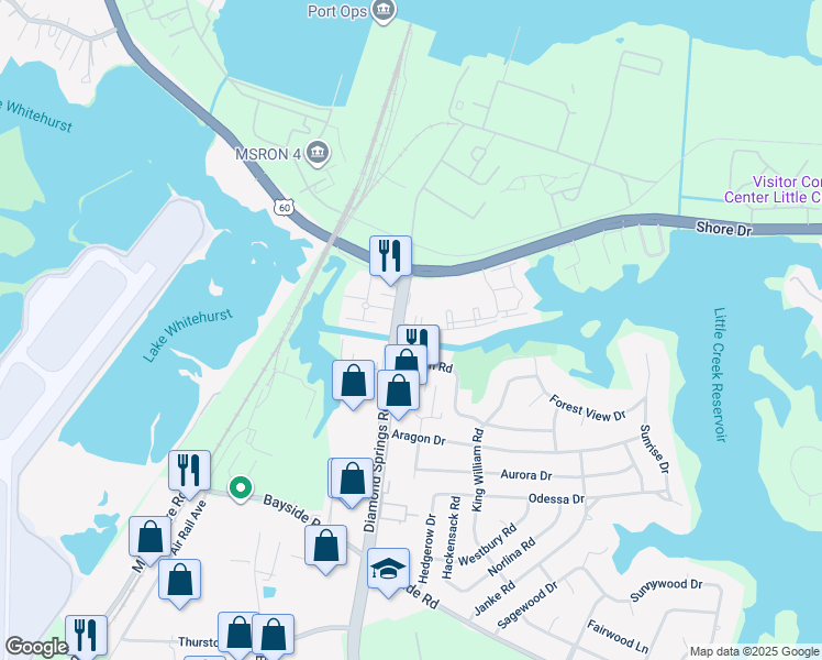 map of restaurants, bars, coffee shops, grocery stores, and more near 5600 Elizabeth Court in Virginia Beach