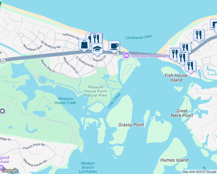 map of restaurants, bars, coffee shops, grocery stores, and more near 3663 Marlin Bay Drive in Virginia Beach