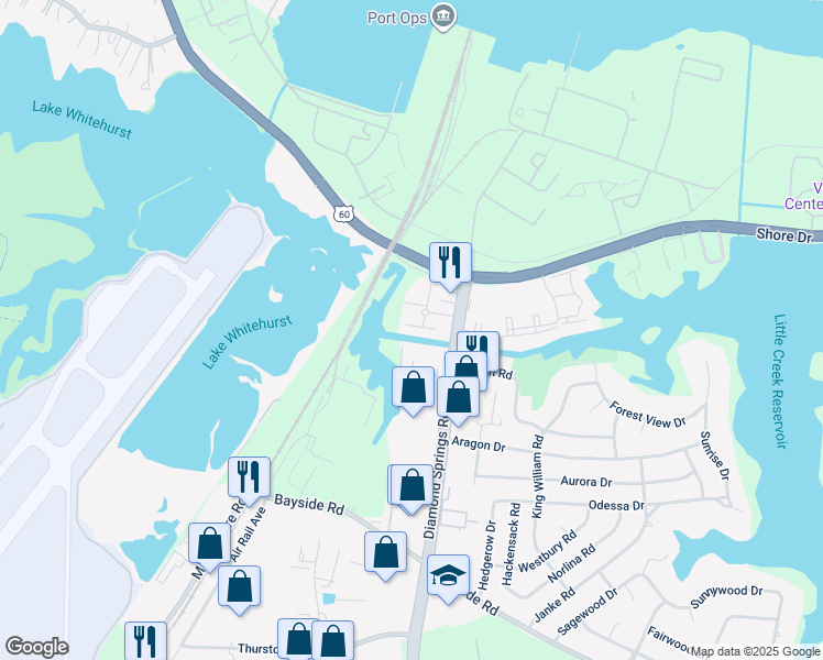 map of restaurants, bars, coffee shops, grocery stores, and more near 5721 Lenox Drive in Virginia Beach