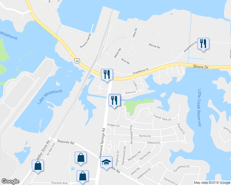 map of restaurants, bars, coffee shops, grocery stores, and more near 5616 Selma Drive in Virginia Beach