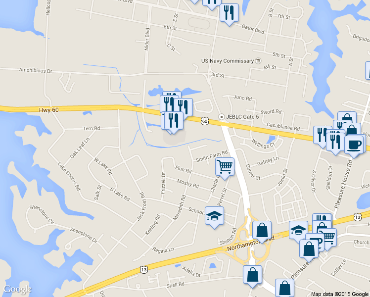 map of restaurants, bars, coffee shops, grocery stores, and more near 2009 Meredith Road in Virginia Beach