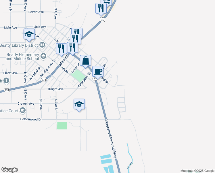 map of restaurants, bars, coffee shops, grocery stores, and more near 750 U.S. 95 in Beatty