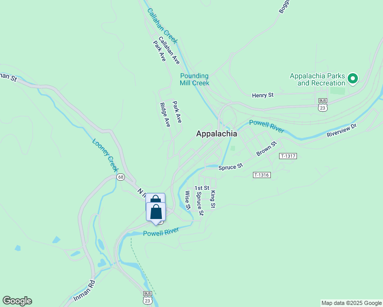 map of restaurants, bars, coffee shops, grocery stores, and more near 302-512 Mouser St in Appalachia