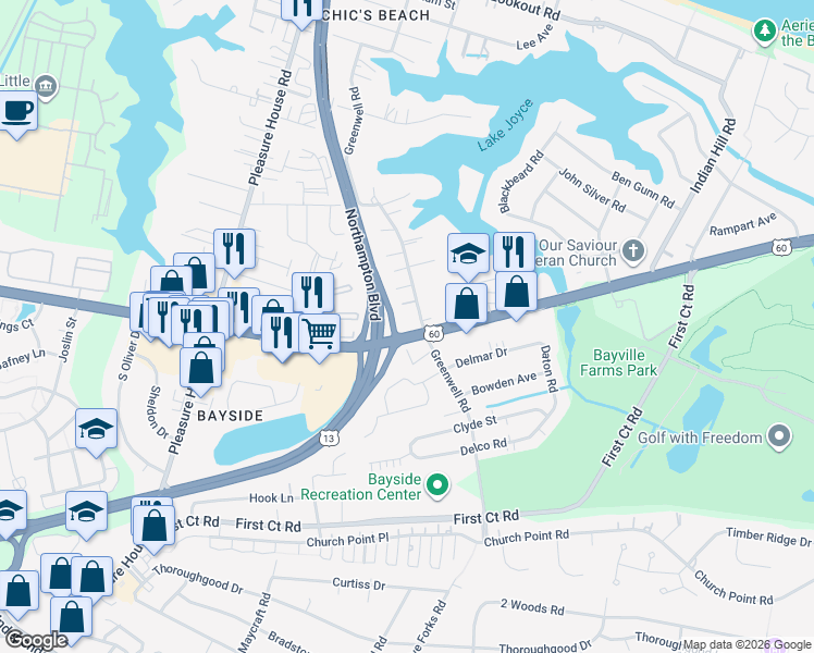 map of restaurants, bars, coffee shops, grocery stores, and more near 4500 Shore Drive in Virginia Beach