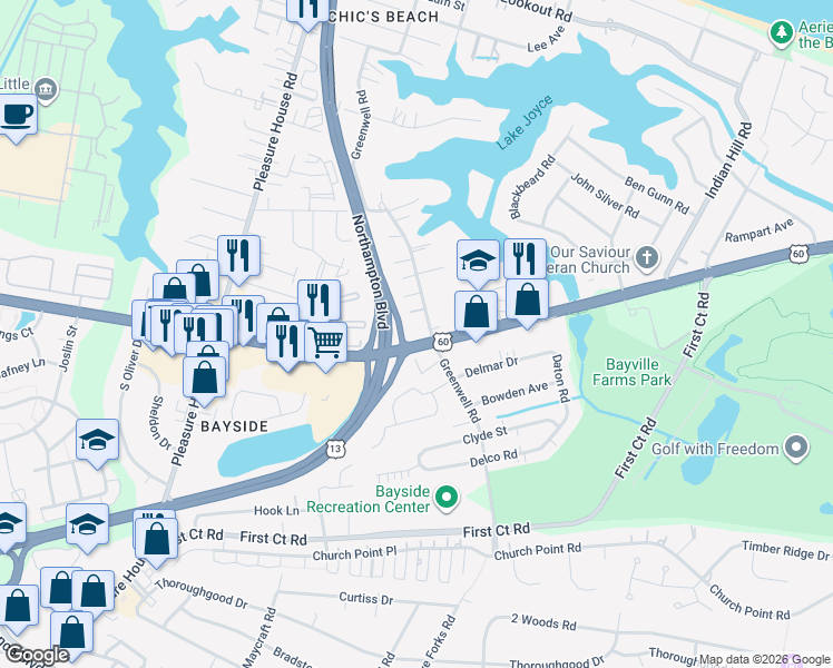 map of restaurants, bars, coffee shops, grocery stores, and more near 4500 Shore Drive in Virginia Beach