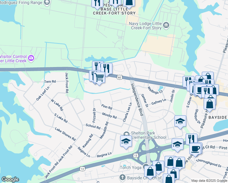 map of restaurants, bars, coffee shops, grocery stores, and more near 5012 Newsome Circle in Virginia Beach