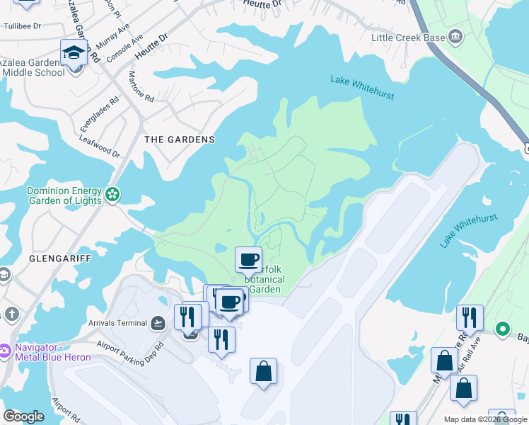 map of restaurants, bars, coffee shops, grocery stores, and more near 6700 Azalea Garden Road in Norfolk