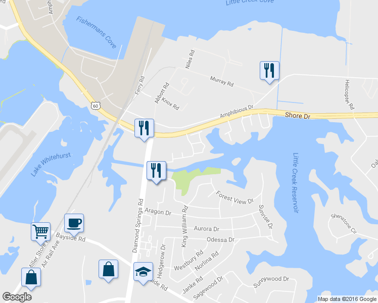 map of restaurants, bars, coffee shops, grocery stores, and more near 2020 Killarney Court in Virginia Beach