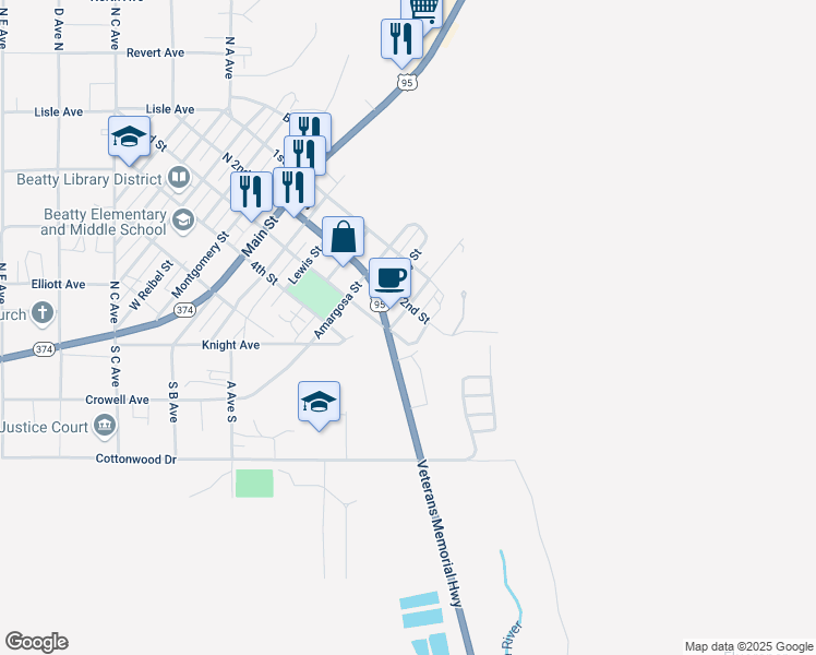 map of restaurants, bars, coffee shops, grocery stores, and more near 750 U.S. 95 in Beatty