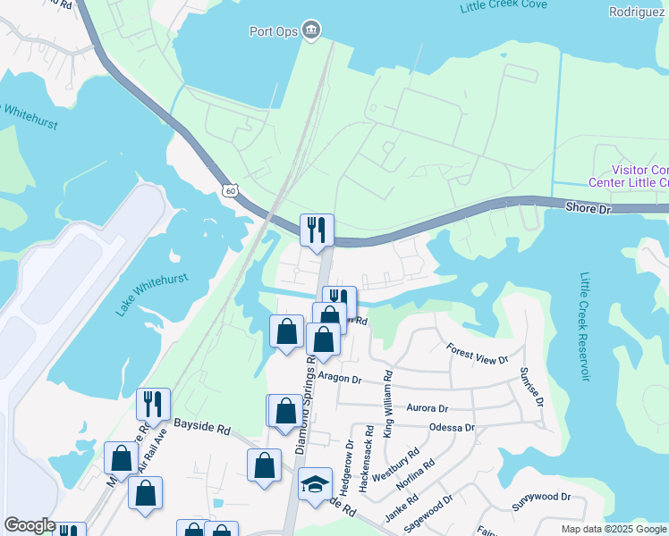 map of restaurants, bars, coffee shops, grocery stores, and more near 5616 Selma Drive in Virginia Beach