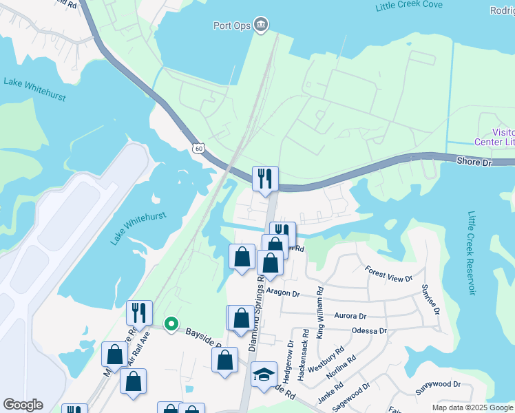 map of restaurants, bars, coffee shops, grocery stores, and more near 5721 Lenox Drive in Virginia Beach