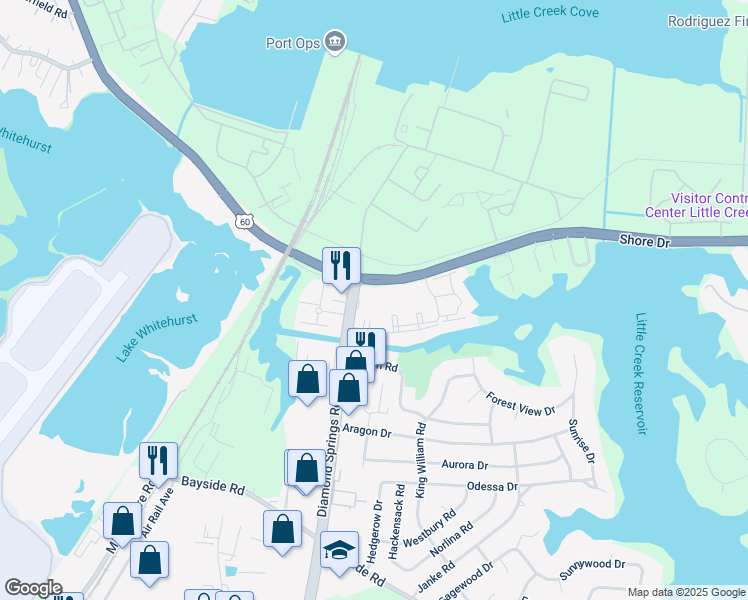 map of restaurants, bars, coffee shops, grocery stores, and more near 5616 Selma Drive in Virginia Beach