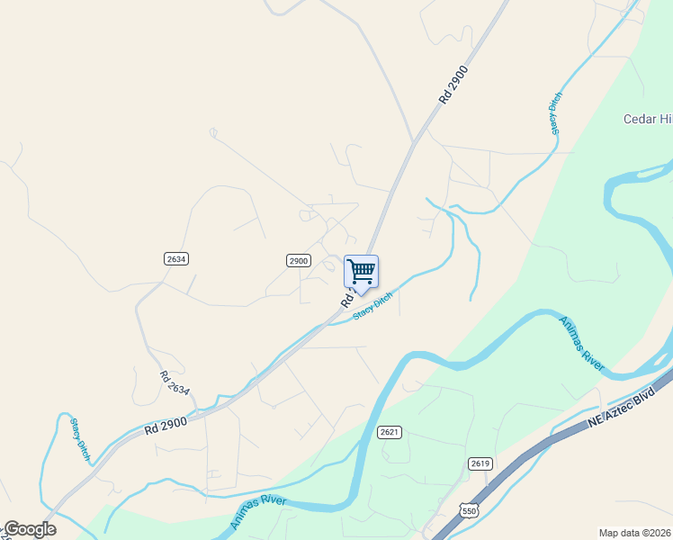 map of restaurants, bars, coffee shops, grocery stores, and more near 9 Road 2629 in Aztec