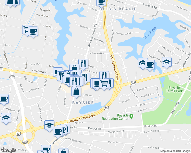 map of restaurants, bars, coffee shops, grocery stores, and more near 4737 Beach Bay Ct in Virginia Beach