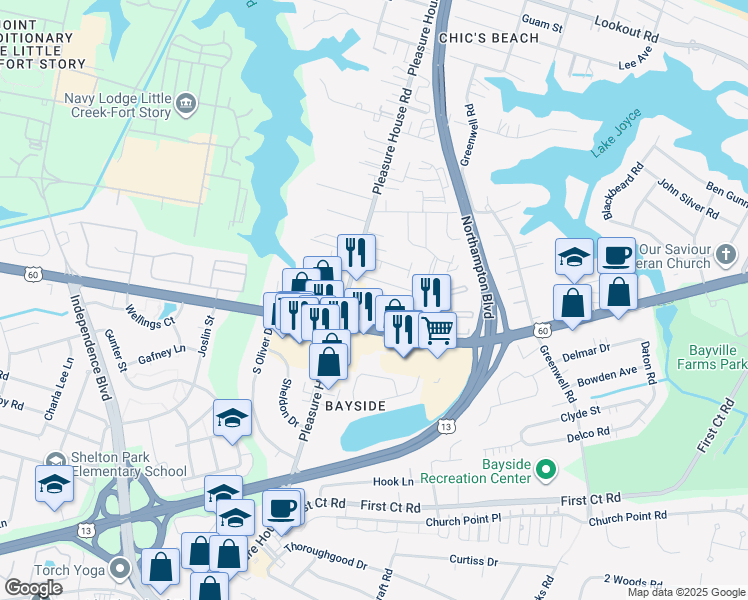 map of restaurants, bars, coffee shops, grocery stores, and more near 4720 Hollis Road in Virginia Beach