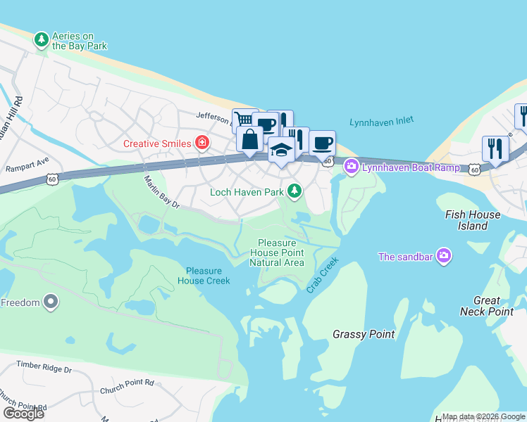 map of restaurants, bars, coffee shops, grocery stores, and more near 3701 East Stratford Road in Virginia Beach