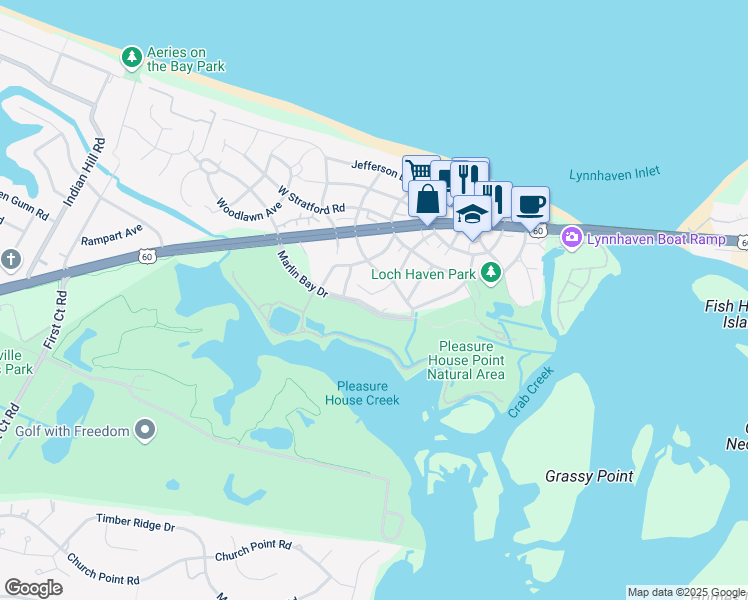 map of restaurants, bars, coffee shops, grocery stores, and more near 2114 Whispering Sand Lane in Virginia Beach
