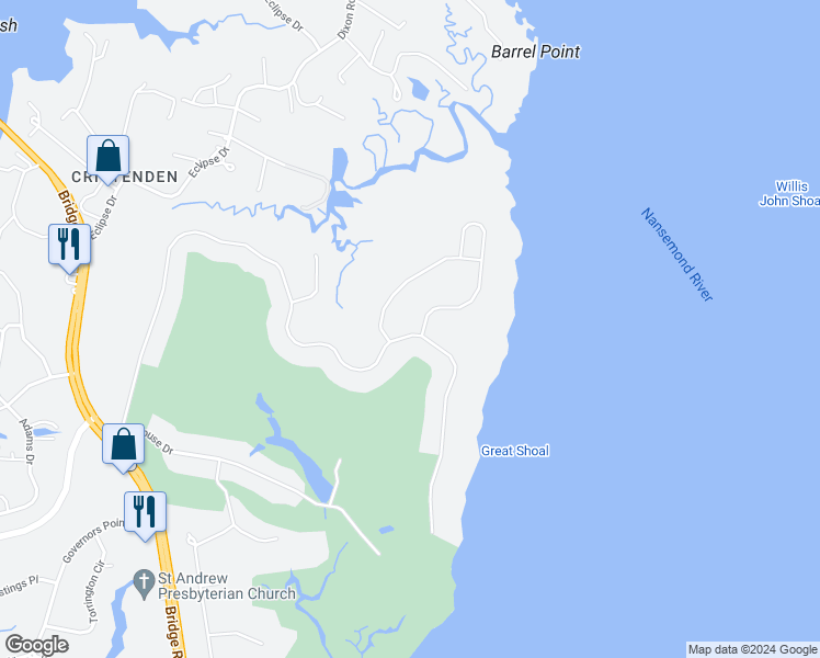 map of restaurants, bars, coffee shops, grocery stores, and more near in Suffolk