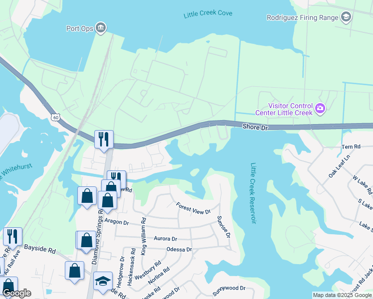 map of restaurants, bars, coffee shops, grocery stores, and more near 2101 Lake Smith Court in Virginia Beach