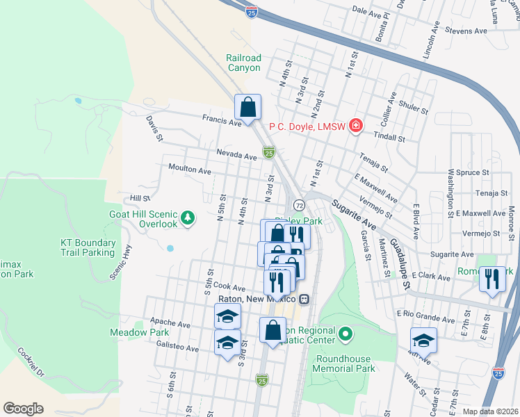 map of restaurants, bars, coffee shops, grocery stores, and more near 400-498 North 3rd Street in Raton