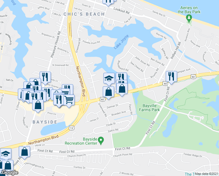 map of restaurants, bars, coffee shops, grocery stores, and more near 4444 Shore Drive in Virginia Beach