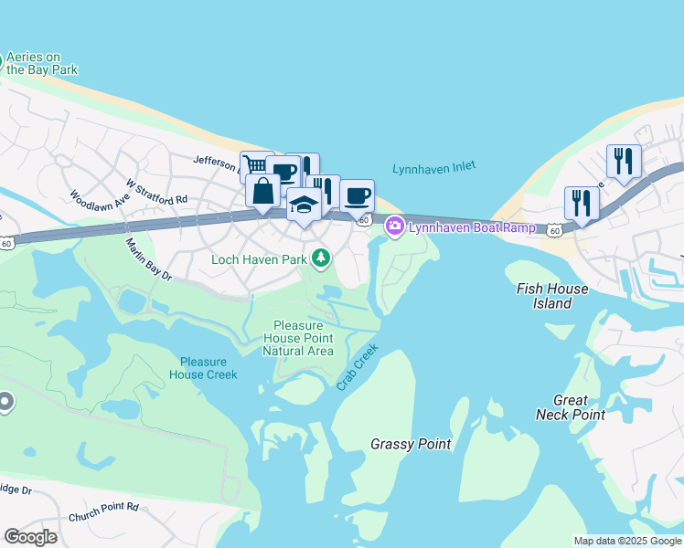 map of restaurants, bars, coffee shops, grocery stores, and more near 2185 Dinwiddie Road in Virginia Beach